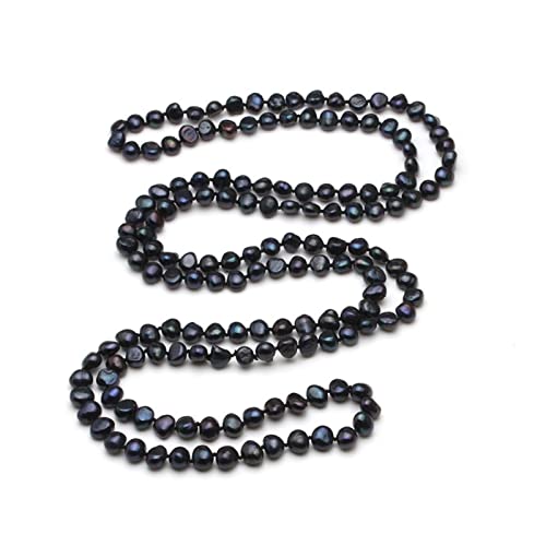 LABDIP Ketten für Damen Schöne 120 cm Damen lange Halskette, schwarz grau weiß barocke Perlen Perlenkette Damen erfüllen Mode-Accessoires (Size : Nero) von LABDIP