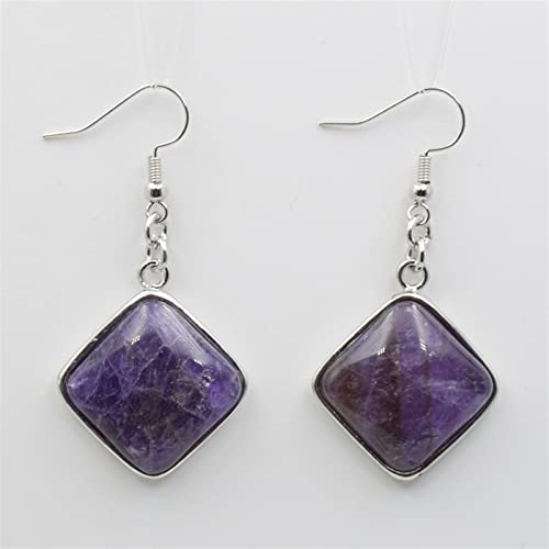 LABDIP Voller Textur 1PC Geometrie Naturstein Kristall Anhänger Baumeln Ohrringe Mädchen Frauen Schmuck Quadratische Weiße Rosa Quartzs Lapis Haken Ohrring Haushaltswaren (Color : Amethysts) von LABDIP