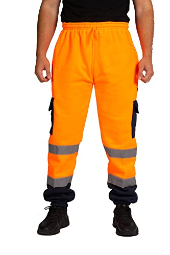 LABEL APPAREL Herren-Jogginghose mit hoher Sichtbarkeit, Arbeitskleidung, Orange/Marineblau, 58 von LABEL APPAREL