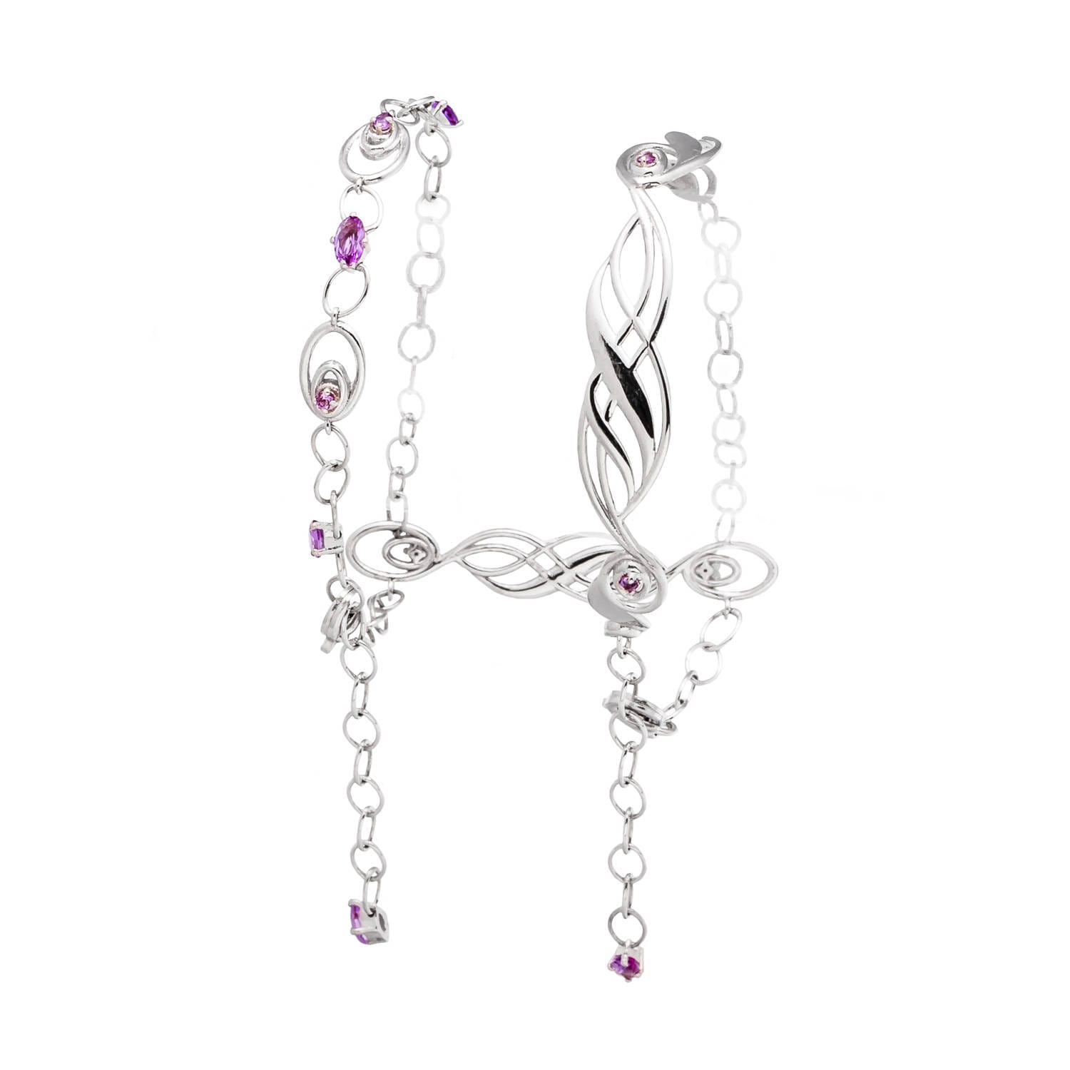 Unendlichkeitsarmband. Verstellbares Doppelarmband Für Damen in 125 Silber Rhodiniert Weiß Mit Amethysten. Exklusives Fantasy-Jugendstil-Design Unendlichkeitsarmband. Verstellbares Doppelarmband Für Damen in 125 Silber Rhodiniert Weiß Mit Amethysten. Exklusives Fantasy-Jugendstil-Design von LABIRINTIgioielli