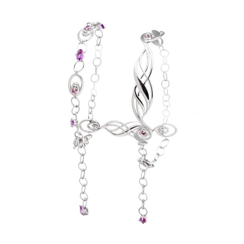 Unendlichkeitsarmband. Verstellbares Doppelarmband Für Damen in 125 Silber Rhodiniert Weiß Mit Amethysten. Exklusives Fantasy-Jugendstil-Design von LABIRINTIgioielli