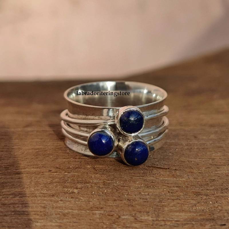 Lapis Lazuli Spinner Ring, 925 Sterling Silber Handgemachter Silberschmuck, Drei Stein Frauen Fidget Boho Ringe von LABRADORITERINGSHOP