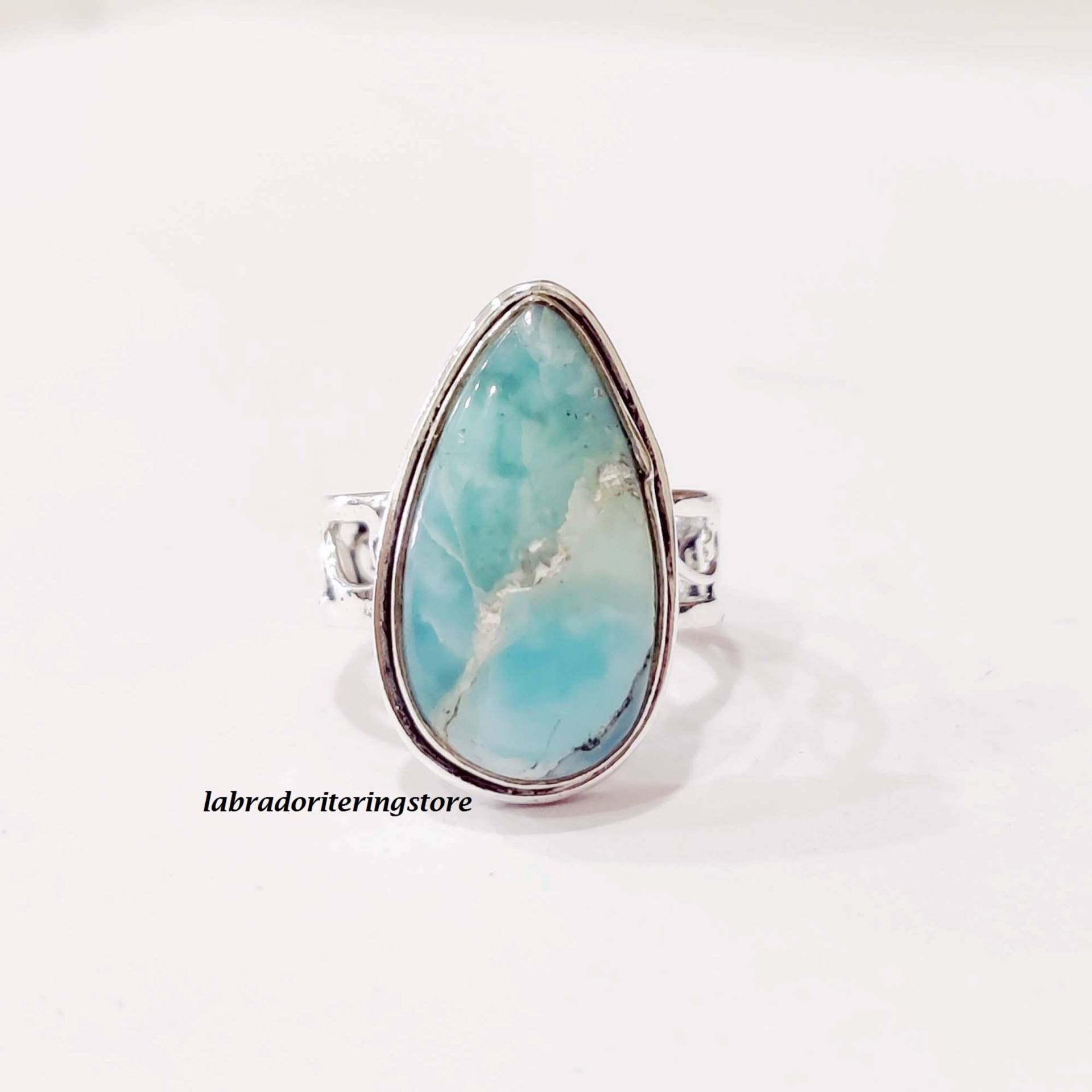 Larimar Ring, 925 Sterling Silber Handgemachter Frauen Schöner Edelstein Versprechen Bandring, Geschenke Für Sie von LABRADORITERINGSHOP