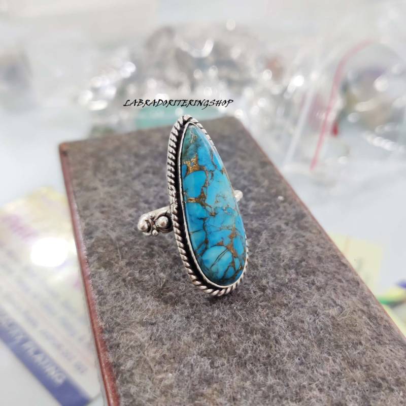 Kupfer Türkis Sterling Silber Ring Handgemachter Boho Ring von LABRADORITERINGSHOP