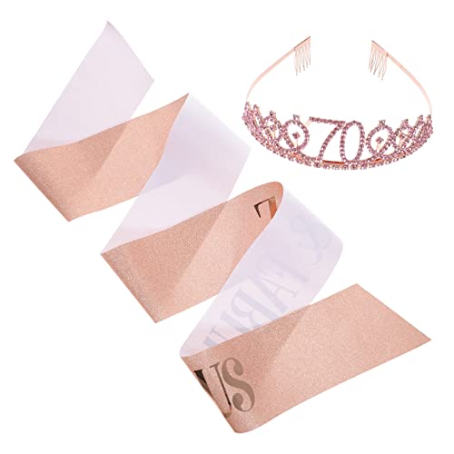 LABRIMP 1 Satz Schärpe Tiara Set Roségoldene Partydekoration für Frauen Geburtstagsfeiern mit Funkelnden Strasssteinen und Stilvollem Design von LABRIMP