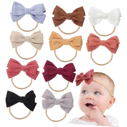LABRIMP 10stücke Stirnbänder Für Mädchen Mit Schleifen Nylonmaterial Elastisch Vielfarbige Haarschmuck-accessoires Für Junge Mädchen Mit Empfindlichem Kopf von LABRIMP