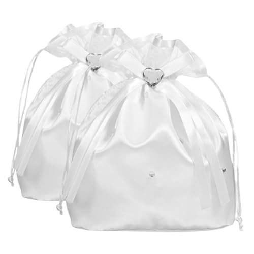 LABRIMP 2 Stück Brauttasche Weiß Satin Herzband und Funkelnden Strasssteinen Leichte Elegante Abendhandtasche für Braut für Hochzeit und Festliche Anlässe von LABRIMP