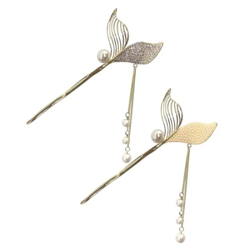 LABRIMP 2 Stück Fischschwanz Haarstäbchen mit Perlen und Quasten Langlebige Haarschmuck Chopsticks aus Legierung für Lange Haare Handgefertigte Haarnadeln für Frauen und Mädchen von LABRIMP