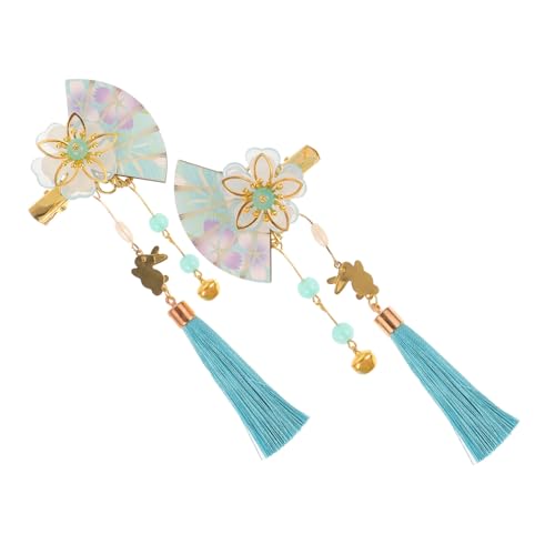 LABRIMP 2 Stück Japanische Haarspangen Blauer Blumen und Fächer Design Haarschmuck mit Quaste und Glocke Traditionelle Haarnadeln für Kimono Yukata Damen Haaraccessoires Langlebig und von LABRIMP