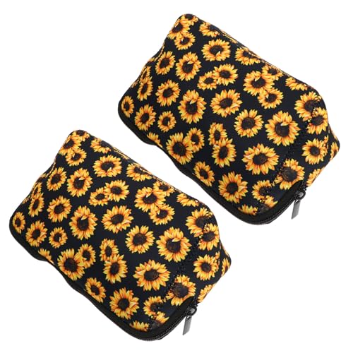 LABRIMP 2 Stück Teiliges Damen Kosmetiktasche mit Reißverschluss Leichte Langlebige Reise Kulturbeutel mit Sonnenblumenmuster Großer Stauraum für Make Up Nagelpflege und Toilettenartikel von LABRIMP