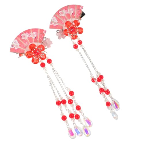 LABRIMP 2 Stück Traditionelle Japanische Haarklammern mit Blumen Quaste und Fächer Teiliges Eleganter Haarschmuck für Mädchen Geeignet für Hochzeit Party Alltag für Dickes und Dünnes Haar von LABRIMP