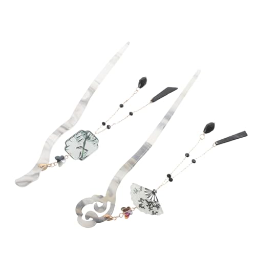 LABRIMP 2 Stück Vintage Chinesische Haarnadeln mit Traditionellem Tuschemalerei Design Leichte Dekorative Haarstäbchen für Frauen und Mädchen Kulturelle Accessoires für Festliche Frisuren von LABRIMP