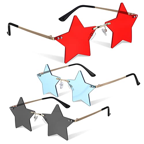 LABRIMP 3 Paare Sternförmige Party Sonnenbrillen für Damen und Herren Trendige Funky Rave Brillen in Gold mit Schwarzem und Hellblauem Unisex Eyewear für Disco Straßenfest Karneval und von LABRIMP