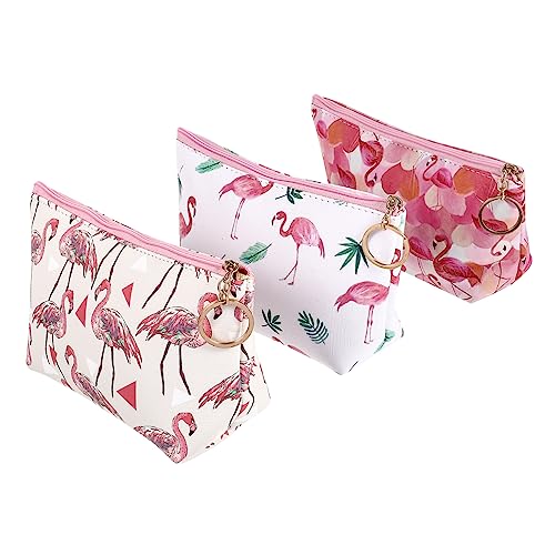 LABRIMP 3 Stück Teiliges Flamingo Kosmetiktaschen Leicht zu Öffnen Tragbar für Frauen Reise Make Up Aufbewahrung Praktische Kulturbeutel Vielseitig von LABRIMP
