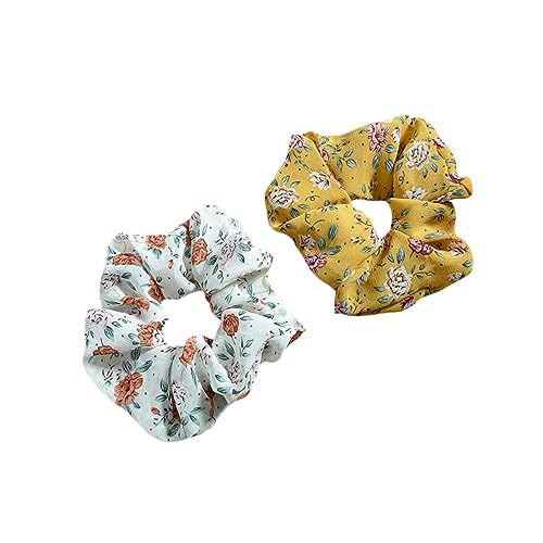 LABRIMP 4 Stück Teiliges Elastische Haargummis mit Floralem Print Weiche Chiffon Haarschleifen für Damen und Mädchen Ponytail Halter Dehnbar und Bequem Vielseitig für Zufällige Farbe von LABRIMP