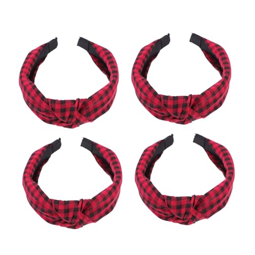 LABRIMP 4 Stück Teiliges Haarreifen mit Vintage Knoten Rot Kariert Elastische Stirnbänder für Damen Modisches Haarschmuck für Alltag Sport und Makeup von LABRIMP