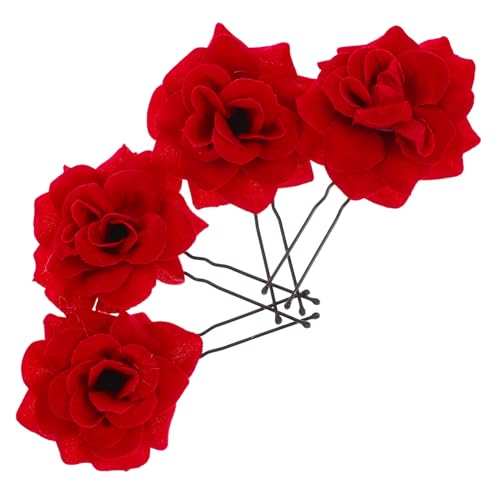 LABRIMP 4 Stück Teiliges Haarschmuck mit Roten Samtrosetten Dekorative Haarnadeln für Braut Party und Festliche Anlässe Handgefertigte Blumen Haarspangen für Damen und Mädchen von LABRIMP