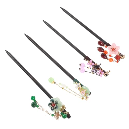 LABRIMP 4 Stück Teiliges Holz haarnadeln mit Traditionellem Chinesischem Blumenmotiv Leichte Haarschmuck dutts für Frauen Komfortabel und Schonend für Alltag und Besondere Anlässe von LABRIMP