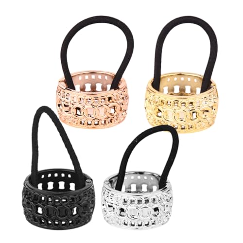 LABRIMP 4 Stück Teiliges Ponytail Cuff Elastische Haarringe für Dickes Haar Modische Haarmanschetten in Schwarz Roségold Gold und Silber Vielseitiger Pferdeschwanz Halter für Damen und von LABRIMP