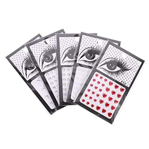 LABRIMP 5 Blätter Teiliges Gesicht und Körper Aufkleber aus Sicherem Acryl Wiederverwendbare Strasssteine in Weiß Ab Farben Perlen und Herzform für Festival Party und Festliches Make Up von LABRIMP
