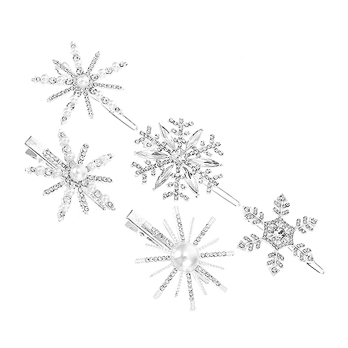 LABRIMP 5 Stück Teiliges Schneeflocken Haarklammern mit Perlenbesatz Leichte Haarspangen für Mittleres Langes Haar Komfortabel und Fest Haltend als Haarschmuck für Damen und Mädchen von LABRIMP