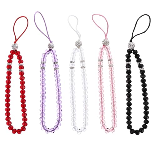 LABRIMP 5St Perlen Telefon Lanyard Handy-Accessoires mit Kristallperlen Handyanhänger mit Kristallperlen Telefonkette Frauen Geburtstagsgeschenke Charms fob Schlüsselanhänger Mobiltelefone von LABRIMP