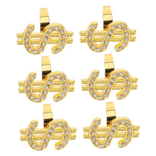LABRIMP 6 Stück Funkelnde Geldsymbol Ringe mit Strassbesatz Auffälliges Punk Rock Design Dekorative Cosplay Accessoires für Disco Gothic Masquerade Halloween Party und Rap Konzert von LABRIMP