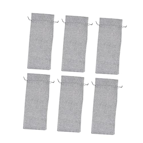LABRIMP 6 Stück Graue Flaschen geschenktaschen aus Leinen mit Kordelzug Wiederverwendbare Atmungsaktive Weinbeutel für Standardflaschen für Party und Festival von LABRIMP