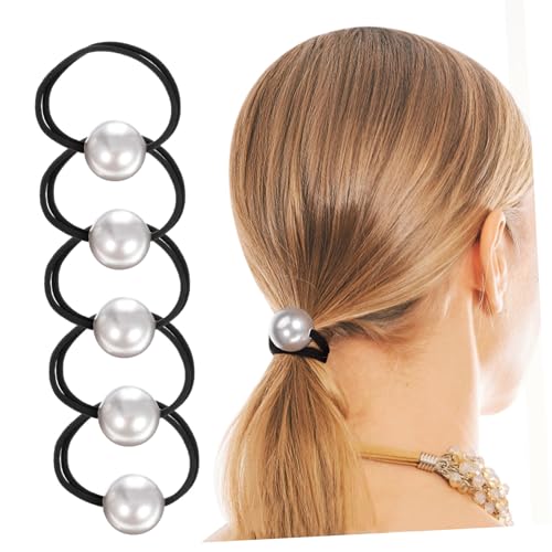 LABRIMP 6 Stück Große Perlen Haarseil Armbänder Haargummis Für Frauen Elastische Haargummis Pferdeschwanz Dicke Haarbänder Nicht Schädigendes Haar Perlen Haarseil Band von LABRIMP