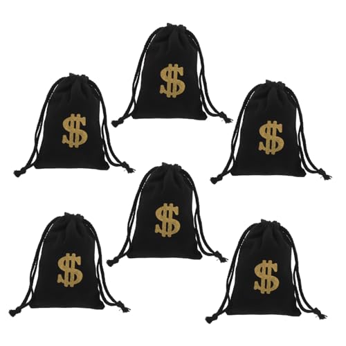 LABRIMP 6 Stück -Symbol Stoffbeutel Münztasche Mit Kordelzug Geldbörse Tasche Geschenktüten Aus Schokolade Kleine Beutel Mit Kordelzug Geldbeutel Bettwäsche Aus Baumwolle Schwarz von LABRIMP