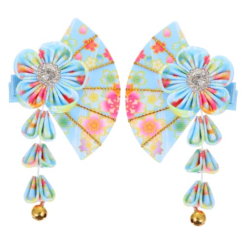 LABRIMP Elegante Quasten Haarklammer Damen Haarspange mit Orientalischem Fächer-design und Glockenanhänger Leichter Dekorativer Haarschmuck für Fotoshootings und Festliche Anlässe in Blau von LABRIMP