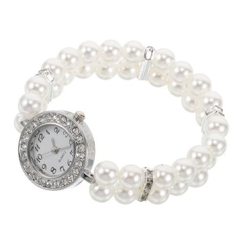 LABRIMP Elegantes Armband und Uhren für Damen mit Zarten Perlen und Strassakzenten für Weihnachten und Vintage Mode Elastisches Design Doppelreihige Perlen Langlebiges Material von LABRIMP