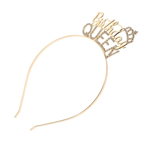 LABRIMP Geburtstagsstirnband mit Strasskrone Goldene Party Kopfbedeckung für Mädchen Geburtstagszubehör Leicht und Langlebig für Feiern und Besondere Anlässe von LABRIMP