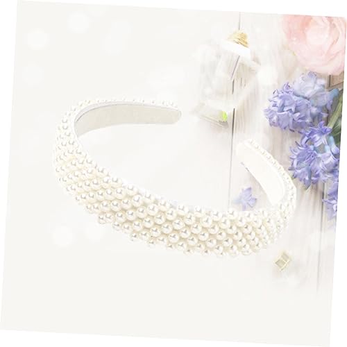 LABRIMP Perlen Haarreif Breit Handgefertigtes Cord Stirnband Rutschfester Damen Haarreifen Modisches Haarschmuck für Alltag Party und Outdoor Weiß von LABRIMP