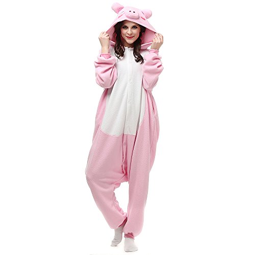 LABULA Onesie tierkostüme Damen Herren Pyjama Animal Halloween Schlafanzug Cosplay Jumpsuit Karneval Einteiler,A-rosa,M von LABULA