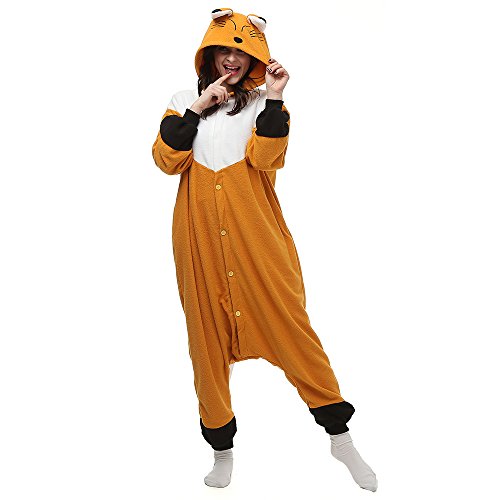 LABULA Onesie tierkostüme Damen Herren Pyjama Animal Halloween Schlafanzug Cosplay Jumpsuit Karneval Einteiler,B-schwarz orange,M von LABULA