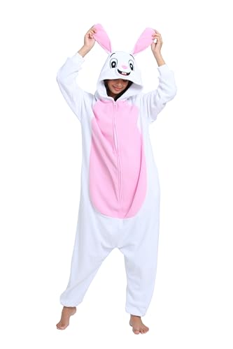 LABULA Onesie tierkostüme Damen Herren Pyjama Animal Halloween Schlafanzug Cosplay Jumpsuit Karneval Einteiler,Kaninchen,M von LABULA