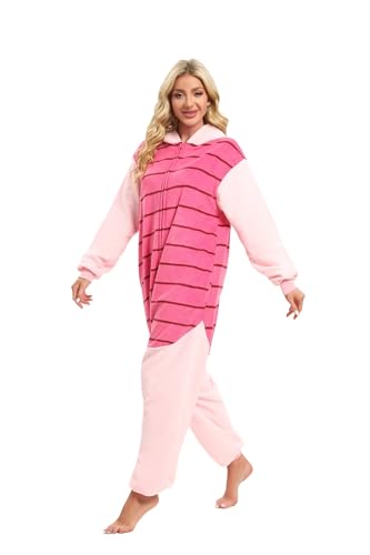 LABULA Onesie tierkostüme Damen Herren Pyjama Animal Halloween Schlafanzug Cosplay Jumpsuit Karneval Einteiler,Pig,L von LABULA