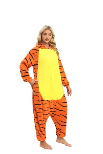 LABULA Onesie tierkostüme Damen Herren Pyjama Animal Halloween Schlafanzug Cosplay Jumpsuit Karneval Einteiler,Tiger,S von LABULA