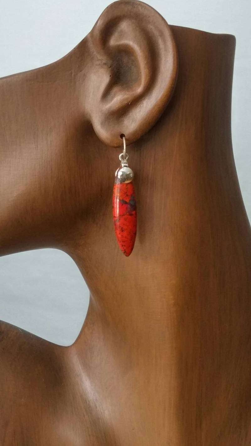 Natürliche Rote Stein Cupryte Baumeln Lange Ohrringe.rotbraun Und Sterling Silber Tropfen Ohrringe, Einzigartige Handgemachte Ohrring Natürliche Rote Stein Cupryte Baumeln Lange Ohrringe.rotbraun Und Sterling Silber Tropfen Ohrringe, Einzigartige Handgemachte Ohrring von LACHANCEbyhand