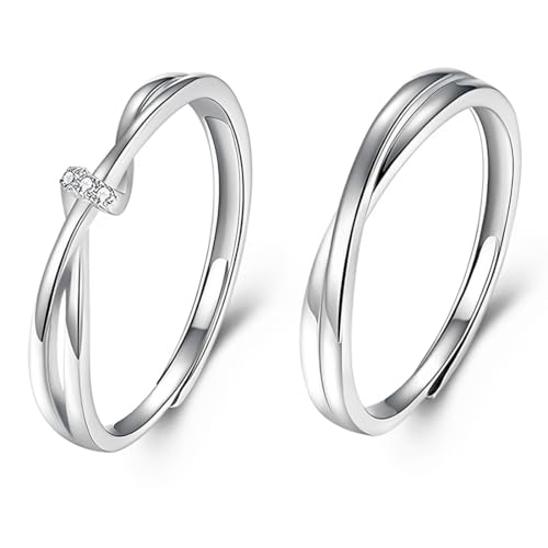 2 Stück Ring Silber 925 Damen Verstellbar Stapeln Daumenring Eheringe Silber 925 Verlobungsring Promise Ring Engagement Ringe Frauen Band Ring Ring für Damen Schmuck,Paarringe von LACHT