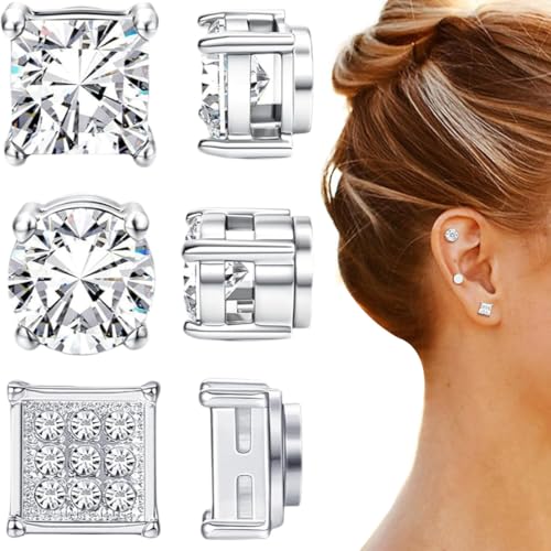 3 Paare Ohrringe Herren Set,Magnet Ohrringe Damen,Magnet Ohrringe,Magnetohrringe,Intarsien Nicht Durchbohrend,Kein Piercing Magnetische Ohrringe für Herren Mann Damen Silber,magnet ohrringe herren von LACHT