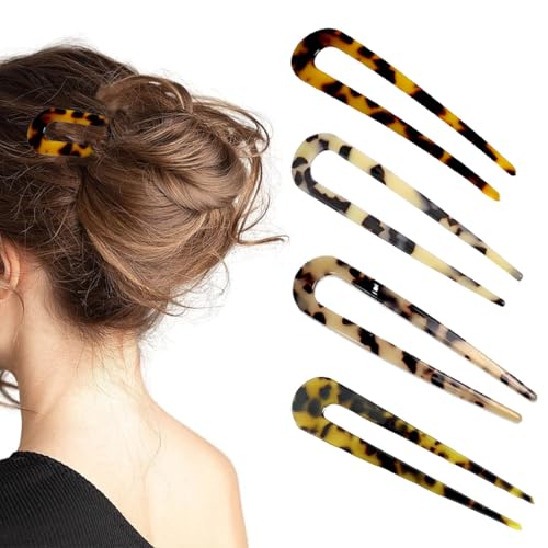 4 Stück Französische Haarnadeln für Dickes Haar, U Förmige Haarnadeln Haarstäbchen Haargabeln für alle Haartypen von Frauen und Mädchen Styling Haar Accessoires,U-förmige Haarnadeln Französischer von LACHT