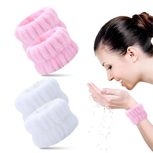 4 Stück Gesicht Wasch Armbänder, Mikrofaser Handgelenk Waschband zum Waschen Gesicht Saugfähige Wasser Schweissband für Makeup Gesichtshautpflege Spa Verhindern Wasser in den Ärmel Läuft von LACHT