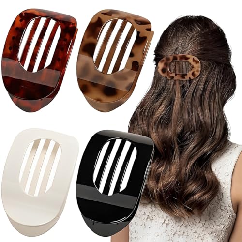 4 Stück Set Flache Haarklammer Bernstein Anzug, Runde Haarklammern für Frauen und Mädchen, Flat Claw Clips mit Starkem Halt für Dickes und Dünnes Haar von LACHT