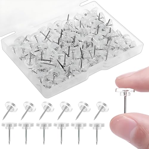 LACHT 150 Stück Reiszwecken mit Kopf, 16mm Transparente Reißzwecken Heftzwecken Pinnadeln Flacher Kopf Reißnägel Deko mit Aufbewahrungsbox für Pinnwand Büro Schule Zuhause von LACHT