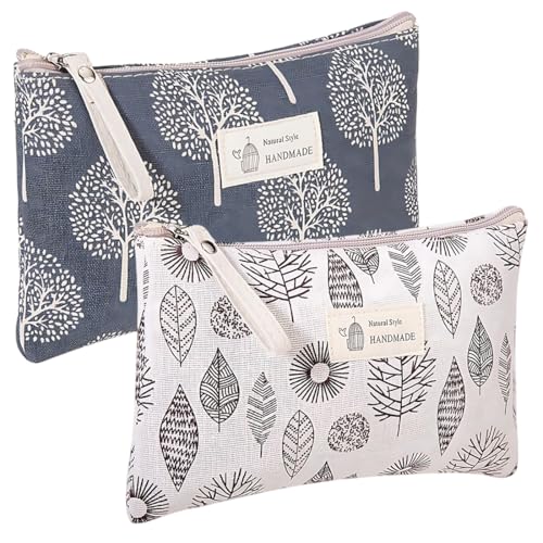 LACHT 2 Stück Canvas Kosmetiktasche, Multifunktionale Make Up Tasche Tragbare Waschtasche Geldbörse Mäppchen Reißverschlusstasche Für Kosmetik Schreibwaren Kleingeld Karten(2 Stile) von LACHT