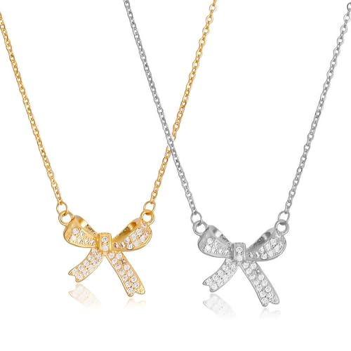 LACHT 2 Stück Gold Schleifenkette, Gold dünne Kette Fliege Halskette, exquisite modische moderne Anhänger-Schleifein Schleifenform. Schönes Geschenk für Damen und Mädchen (50CM) von LACHT