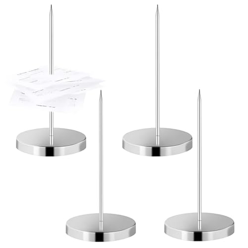 LACHT 4 Stück Zettelspießer, Bonspießer Zettelhalter Rostfreies Edelstahl Quittungshalter mit Spikes und Metallbasis Memo Halter Spike Rechnungen Spike für Küche Hotel Restaurant Cafe Büro (Silber) von LACHT