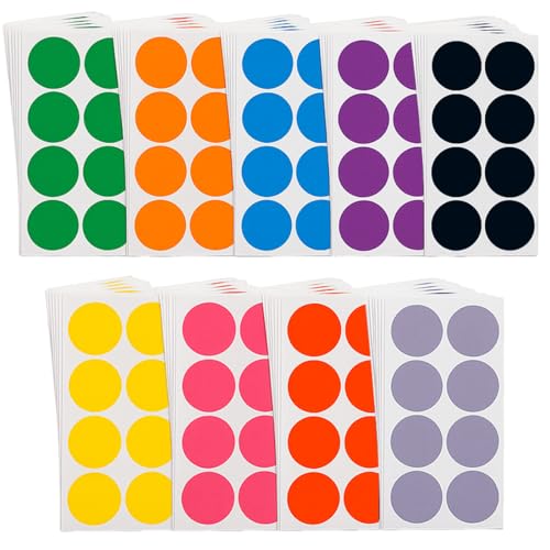 LACHT 432 Stück Klebepunkte Bunt, 5cm Beschreibbar Punkte Aufkleber Markierungspunkte Selbstklebend Rund Klebe Punkte Farbkodierung Etiketten für Büro Zuhause Schule Basteln (9 Farben) von LACHT